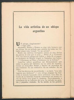 La vida artística de un obispo argentino