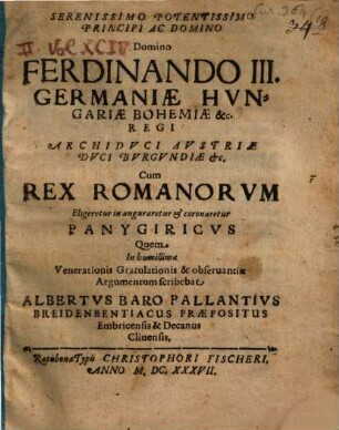 Sereniss[imo] Domino Ferdinando III. Panegyricus