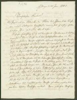 Brief von Christian Ferdinand Hochstetter an August Emanuel Fürnrohr