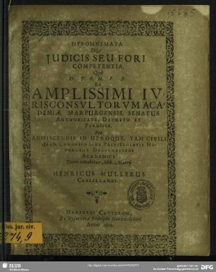 Hypomnemata De Iudicis Seu Fori Competentia