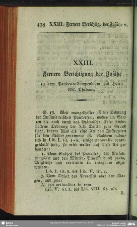 XXIII. Fernere Berichtigung bei Zusätze zu den PandectenTompendium des Herrn Gr. Thibaut