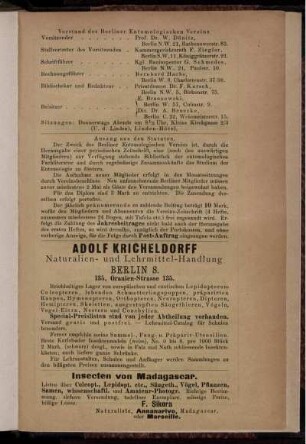 Vorstand des Berliner Entomologischen Vereins.