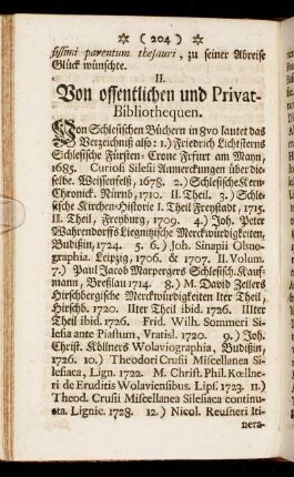 II. Von offentlichen und Privat-Bibliothequen.