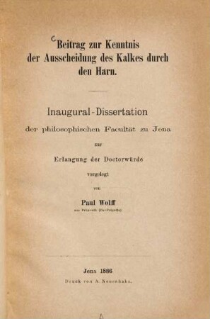 Beitrag zur Kenntnis der Ausscheidung des Kalkes durch den Harn