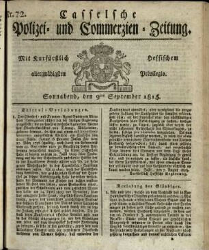 Nr. 72, Sonnabend, den 9ten September 1815