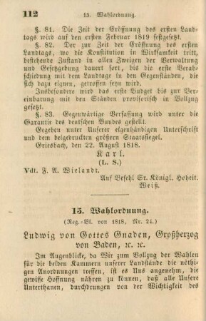 15. Wahlordnung (Reg.-Bl. von 1818, Nr. 24)