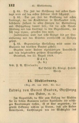 15. Wahlordnung (Reg.-Bl. von 1818, Nr. 24)