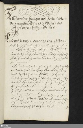 Im Nahmen der Heiligen und Hochgelobten Dreyeinigkeit, Gottes des Vaters des Sohnes und des Heiligen Geistes! [Contract zwischen Reichsgraf von Hoym und dem Rath und sämtlicher Bürgerschaft zu Ruhland, 1726]