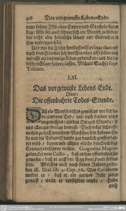 LXI. Das vorgewuste Lebens-Ende. Oder: Die offenbahrte Todes-Stunde