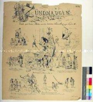 Bilderbogen mit Karikaturen auf Kaiser Napoleon III. und seine Familie während des Deutsch-Französischen Krieges
