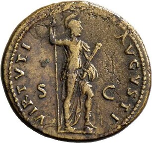 Dupondius des Domitian mit Darstellung der Virtus