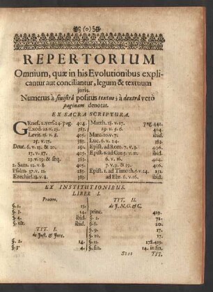 Repertorium Omnium, quae in his Evolutionibus explicantur aut conciliantur, legum & textuum iuris.