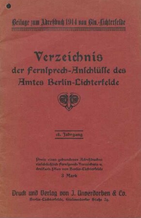 Verzeichnis der Fernsprech-Anschlüsse des Amtes Berlin-Lichterfelde
