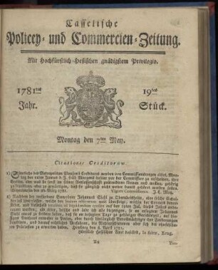 1781tes Jahr. 19tes Stück. Montag den 7ten May