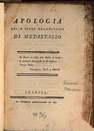 Apologia delle opere drammatiche di Metastasio