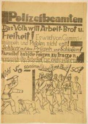 Solidaritätsaufruf an die Polizeibeamten gegenüber gegen Hunger protestierenden Arbeitern