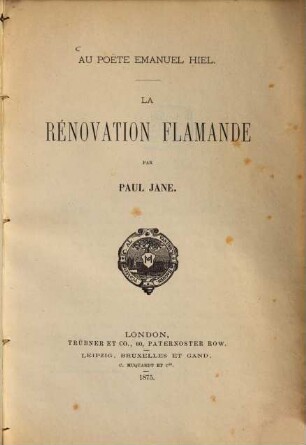 La Rénovation Flamande : Au poëte Emanuel Hiel