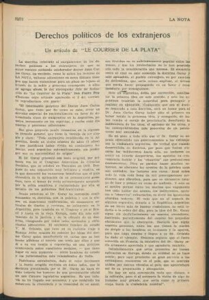 Derechos políticos de los extranjeros : Un artículo de "LE COURRIER DE LA PLATA"