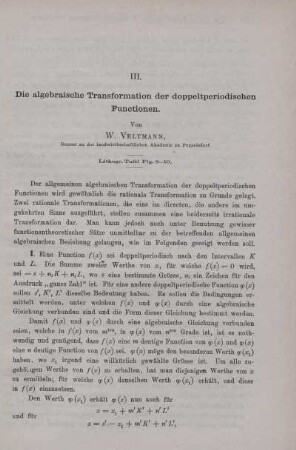 III. Die algebraische Transformation der doppeltperiodischen Functionen.