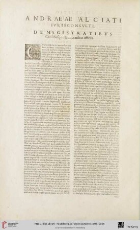 Andreae Alciati ivrisconsvlti, de Magistratibvs, ciuilibusque & militaribus officiis