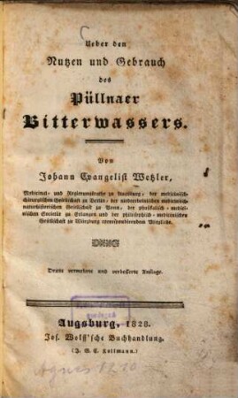 Ueber den Nutzen und Gebrauch des Püllnaer Bitter-Wassers