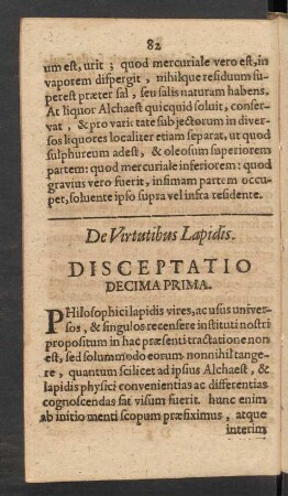 De Virtutibus Lapidis. Disceptatio Decima Prima.