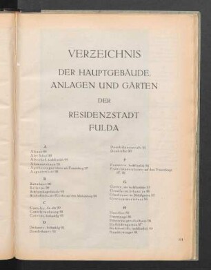 Verzeichnis der Hauptgebäude, Anlagen und Gärten der Residenzstadt Fulda
