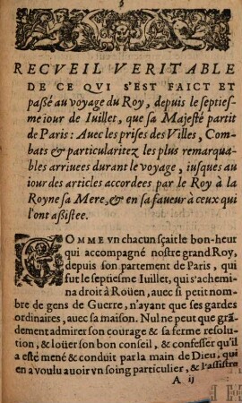 Recveil Veritable De Ce Qvi S'Est Faict Et Passé Av Voyage Dv Roy ...