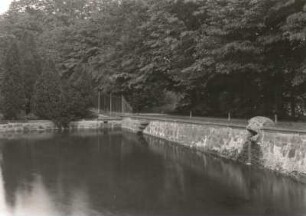 Osek. Kloster Osek. Am Karpfenteich im Klostergarten