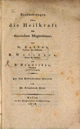Betrachtungen über die Heilkraft des thierischen Magnetismus