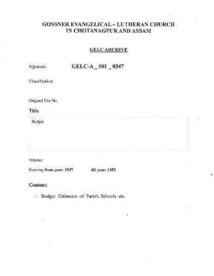 Budget of Congregations