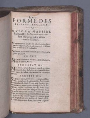 La Forme Des Prieres Ecclesiastiques.