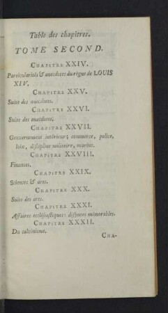 Table des chapitres. Tome second.