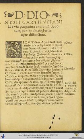 Domini Dionysii De via purgativa exercitium devotum