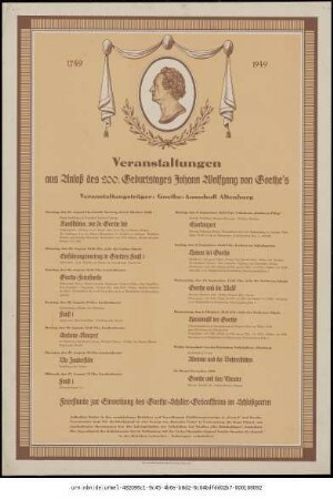 Originaltitel: Veranstaltungen aus Anlaß des 200. Geburtstages Johann Wolfgang von Goethe's Veranstaltungsträger: Goethe-Ausschuß Altenburg