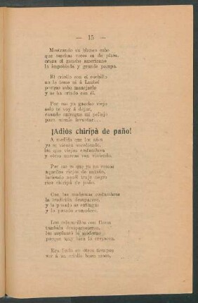 ¡Adiós chiripá de paño!