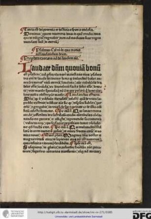 Psalmus Cxlvi in quo monet ad laudandum deum. Propheta excitans ad dei laudem ait.