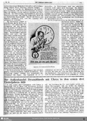 Der Außenhandel Deutschlands mit Uhren in den ersten drei Vierteljahren 1928