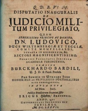 Disputatio inauguralis de judicio militum privilegiato