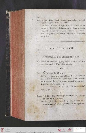 A) Libri ab inventa typographia usque ad an 1500 impressi ordine chronologico dispositi (Nr. 6740 - 6805)