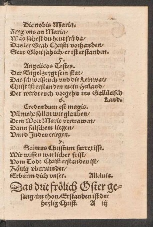 Das drit frœlich Oster ge=||sang/ im thon/ Erstanden ist der || heylig Christ. ||