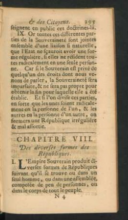 Chapitre VIII. Des diverses formes des Republiques.