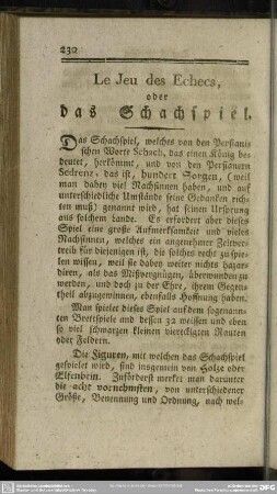 Le Jeu des Eches oder das Schachspiel