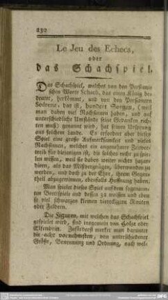 Le Jeu des Eches oder das Schachspiel