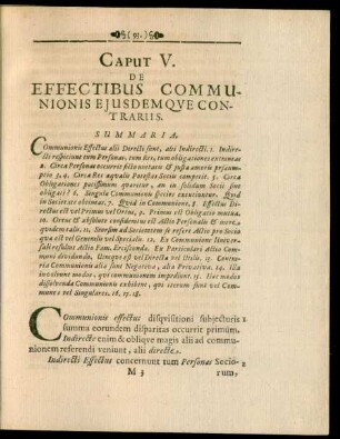 Caput V. De Effectibus Communionis Eiusdemque Contrariis.