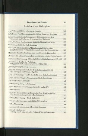 Besprechungen und Hinweise: 8. Autoren und Titelregister