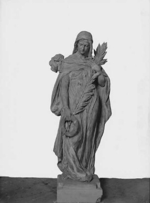 Bozzetto einer Grabskulptur, Pleurante mit Palmwedel und Kranz