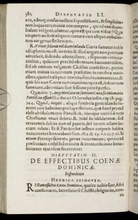Disputatio LI. De Effectibus Coenae Dominicae