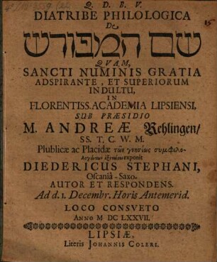 Diatribe philologica de Šem ham-mefôrāš
