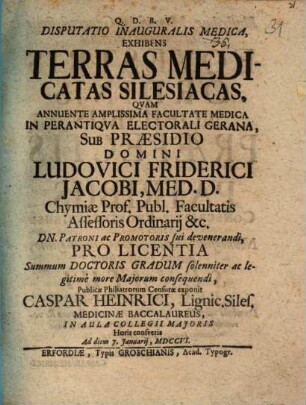 Disp. inaug. ... exhibens terras medicatas Silesiacas